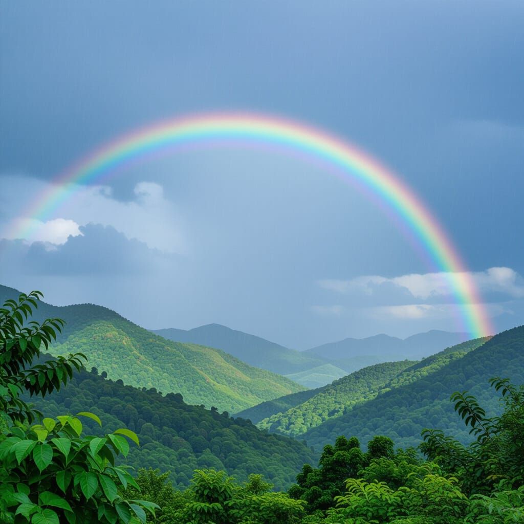 Vibrant Rainbow in Monsoon Sky After Rainfall