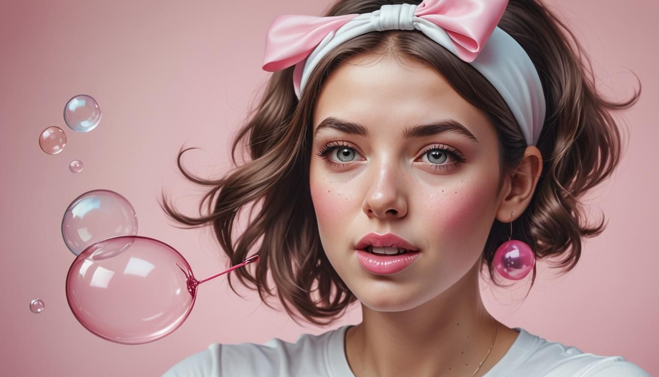Girl Blowing Bubble Gum: Airbrush Digital Art