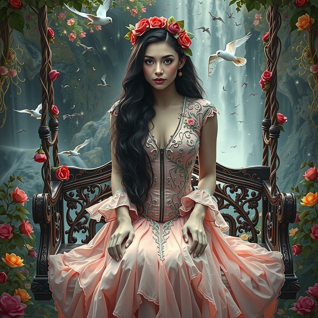 Ethereal Moonlit Lady in Enchanted Garden