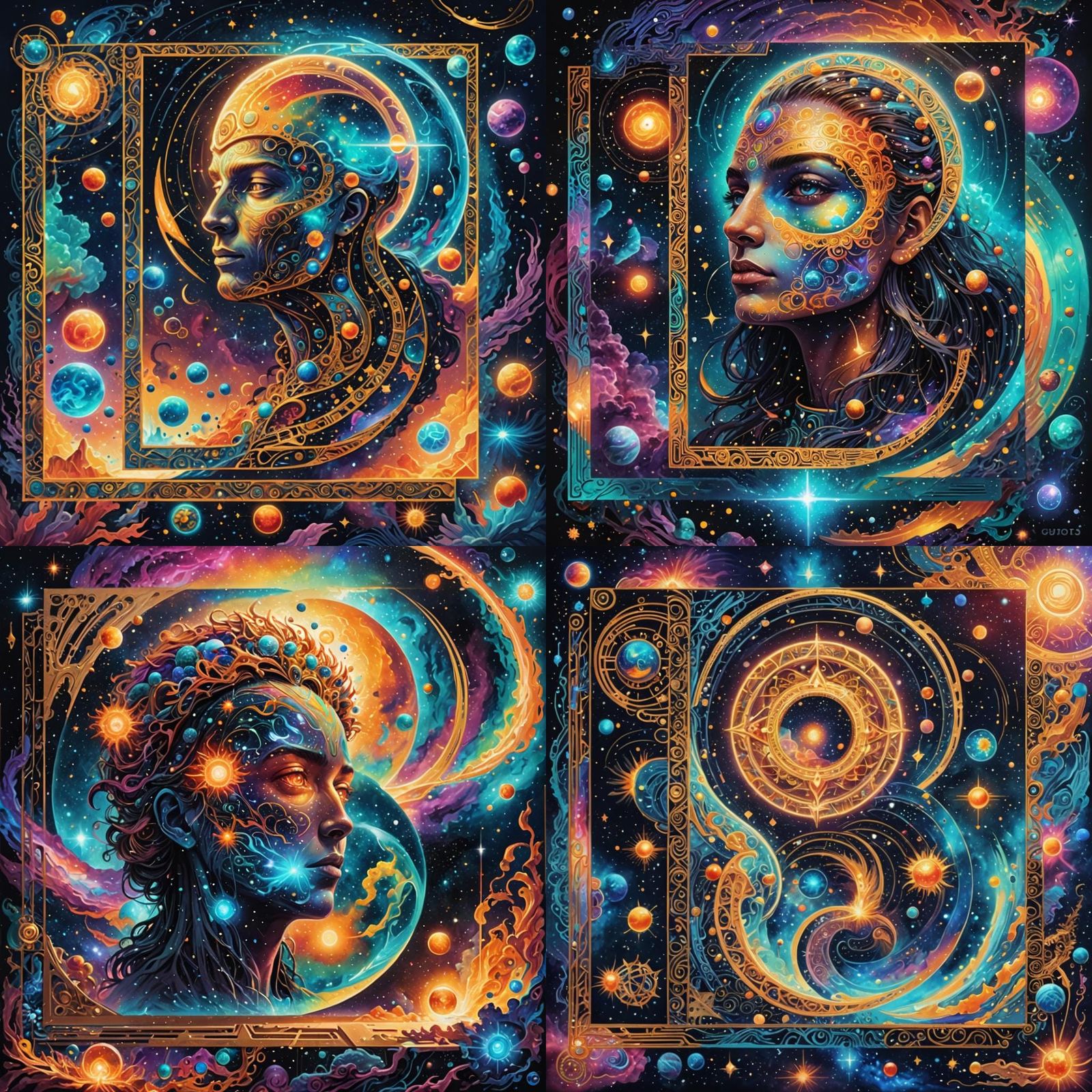 Holographic Cosmic Dreamscape in Pablo Amaringo Style