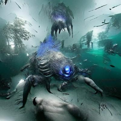 Underwater Monster Concept Art in Blue and Gray