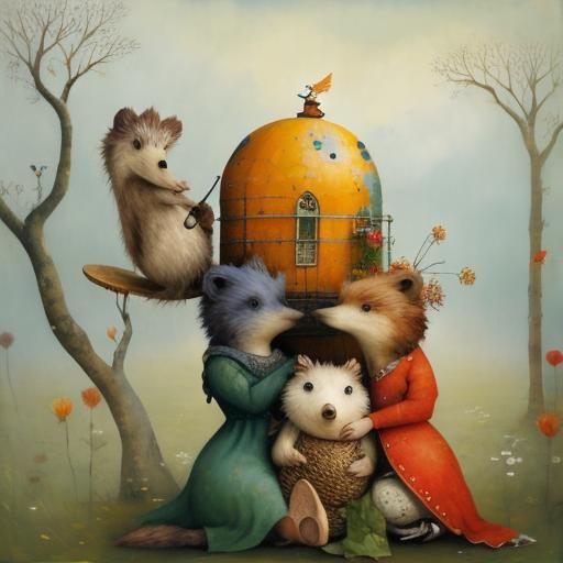 Whimsical Hedgehog and Friends in a Magical Illustration
