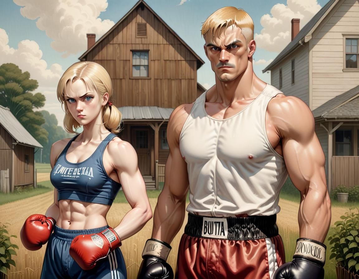 Boxers in American Gothic Manga Art Style