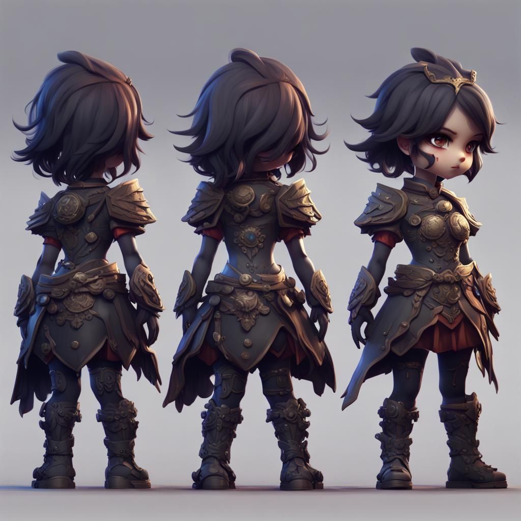 Chibi Shadow in Army Dress: Detailed Matte Painting