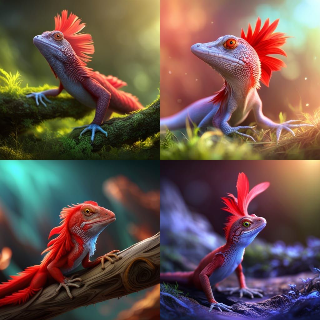 Red Feathered Lizard: Detailed Fantasy Concept Art