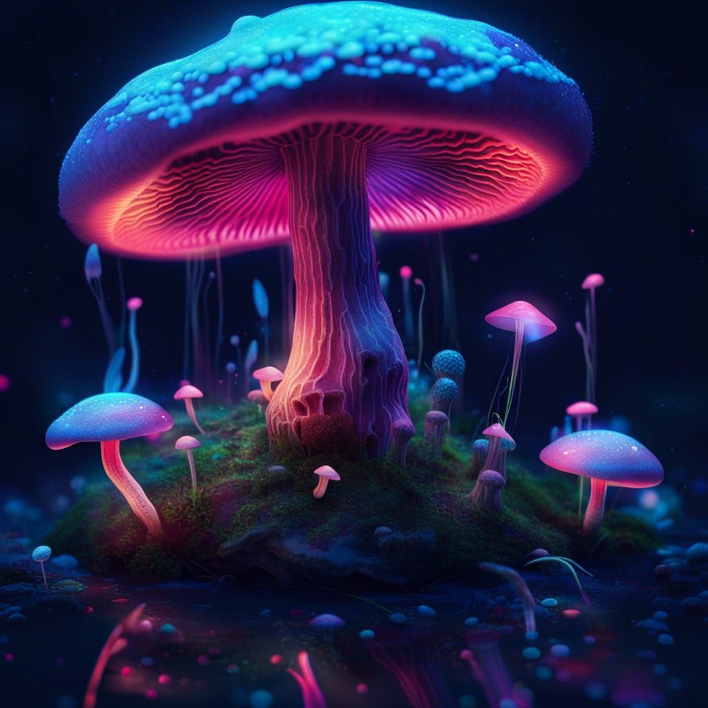 Glowing Pink Mushroom in Astral Illustration