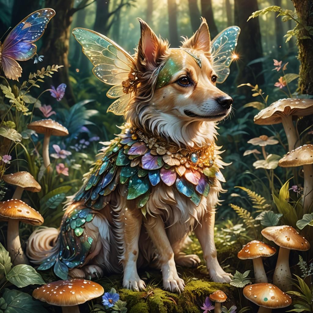 Enchanting Fairy Dog Portrait in Whimsical Forest
