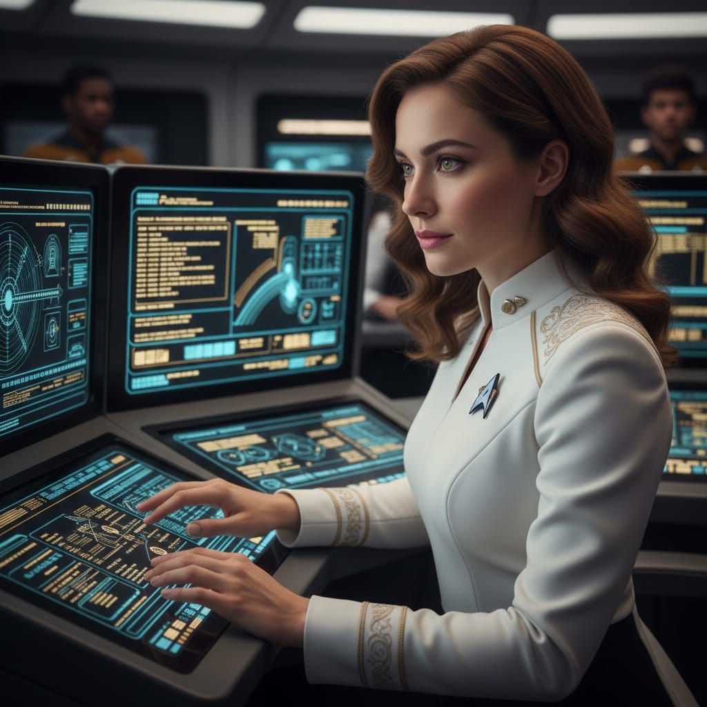 Starfleet Officer Focused on Starship Console