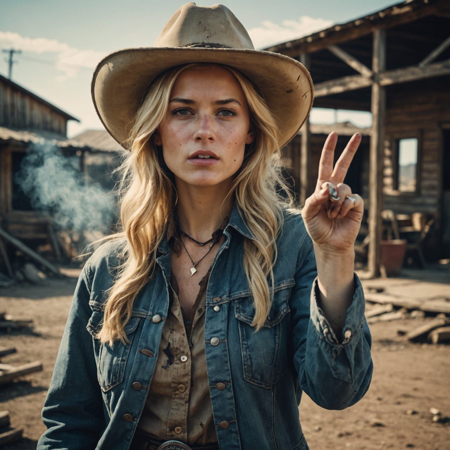 Blonde Cowgirl in Western Film Still