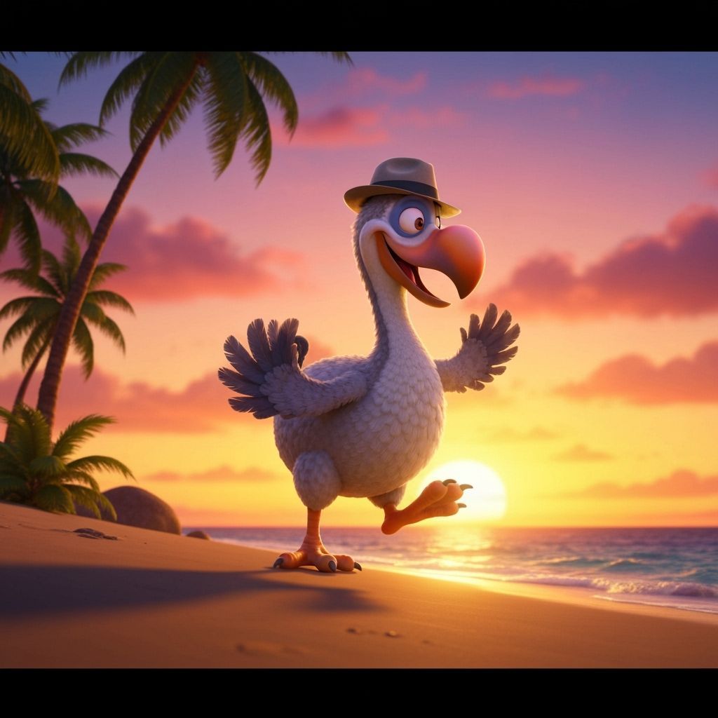 Dodo's Sunset Dance in Pixar Animation Style