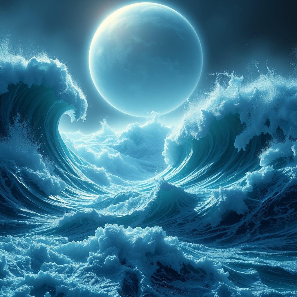 Ethereal Stormy Sea with Alien Planet, in Cyberpunk Digital ...