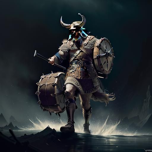 Epic Viking Battle Drum, Digital Art Masterpiece