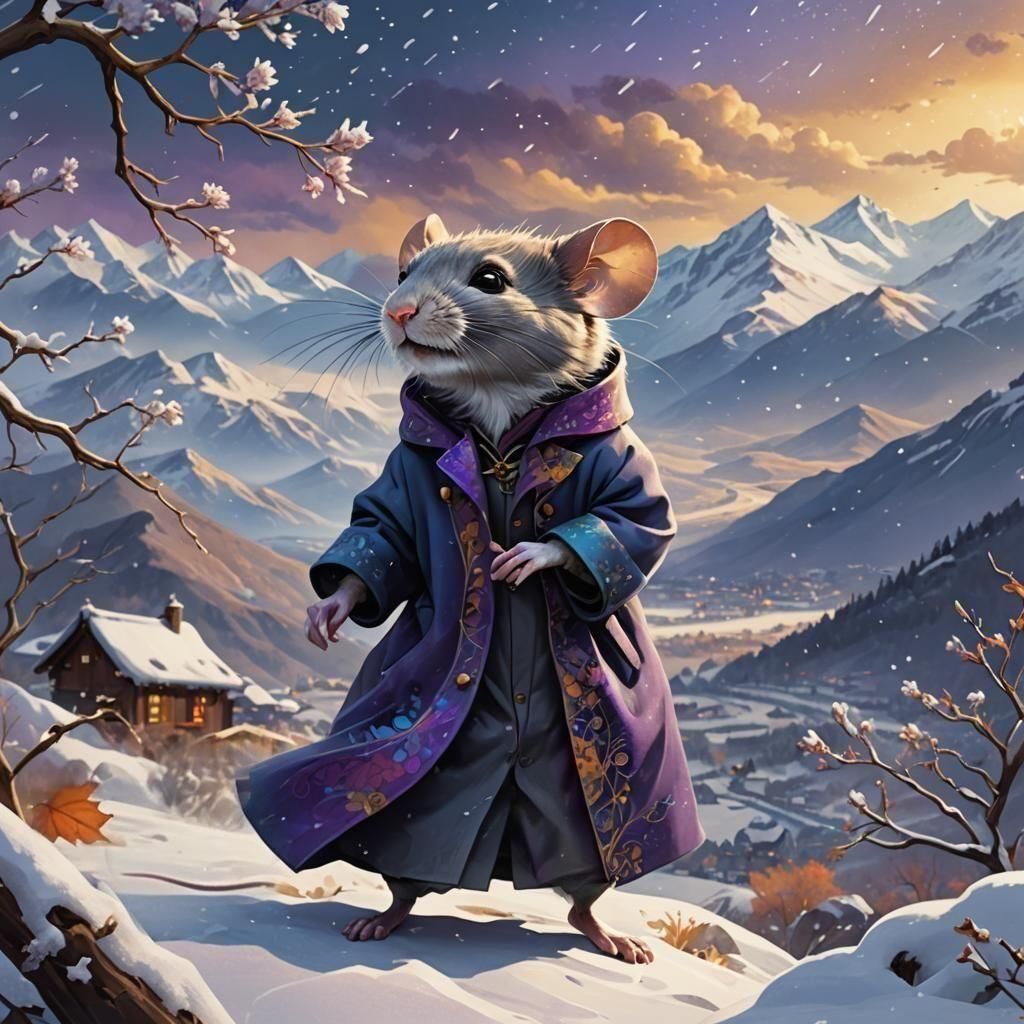 Mouse in Winter Gale: Detailed Matte Painting
