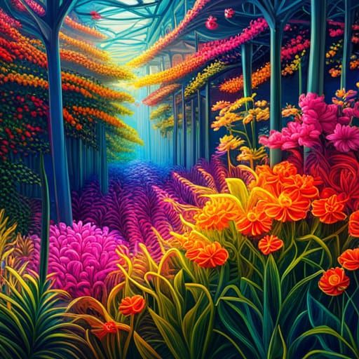 Rainbow Flowers in William Morris Style