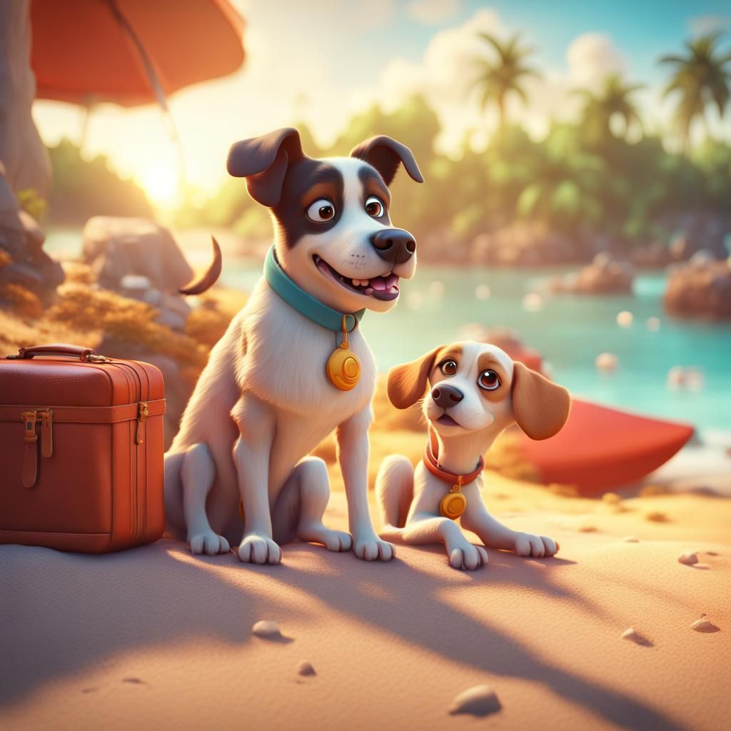 Dog on Island Vacation: 3D Digital Art