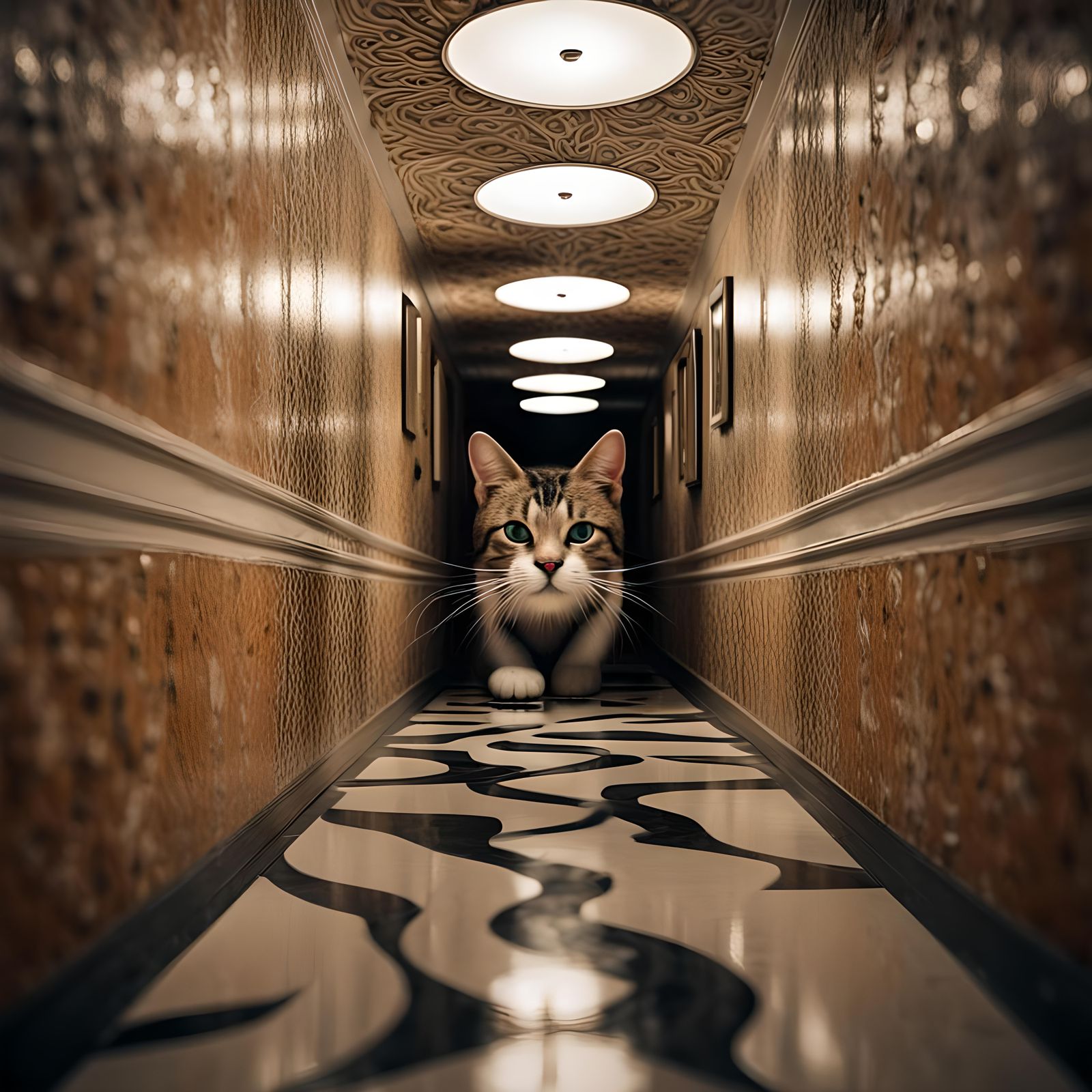 Optical Illusion: Woman, Cat, Hallways in Hyperrealism