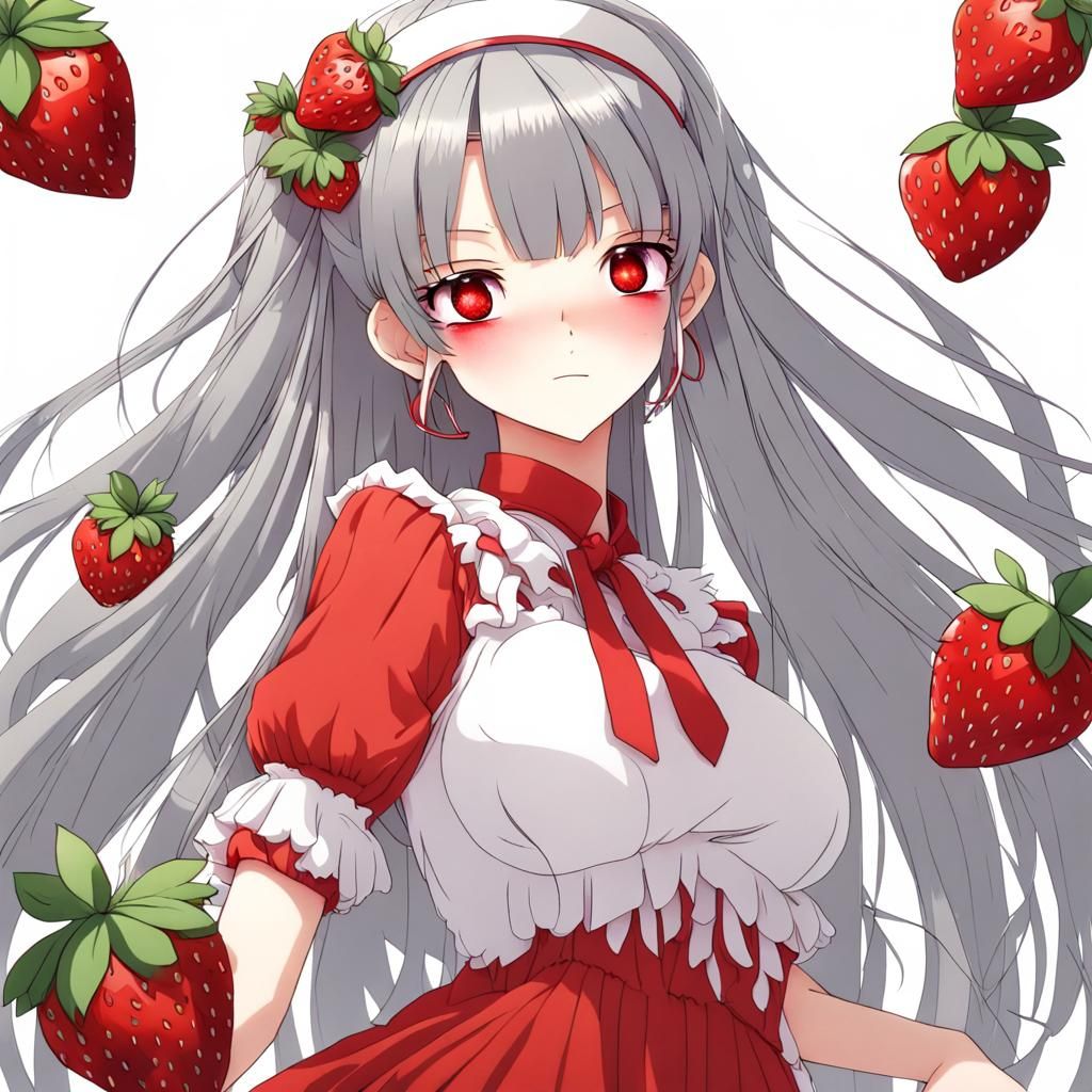Anime Girl in Red Strawberry Dress