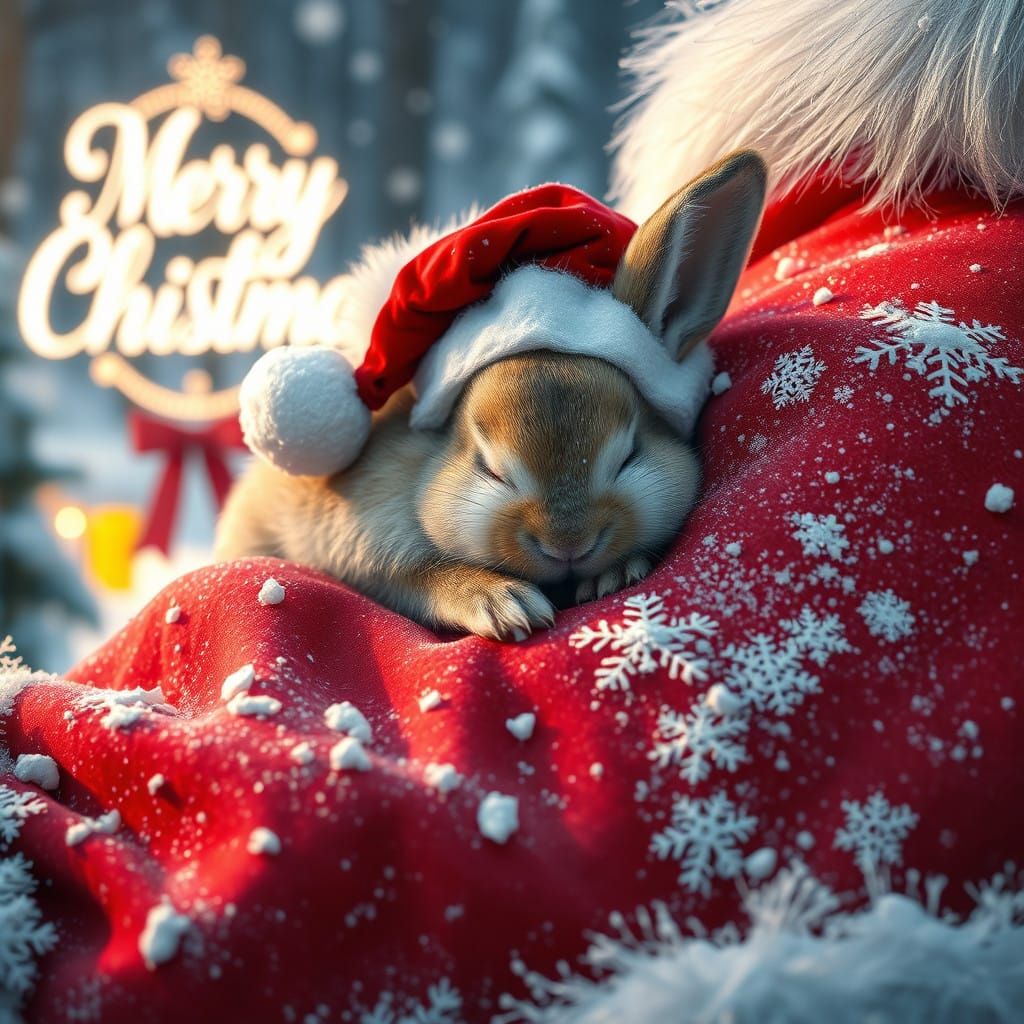 Santa Bunny in a Winter Wonderland Scene
