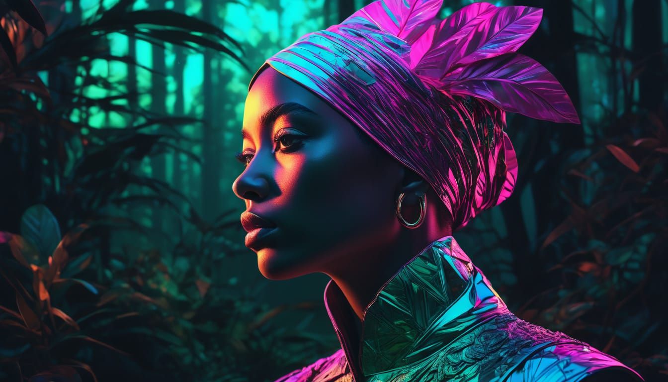 Neon-Infused Chiaroscuro Portrait in Tenebrism Style