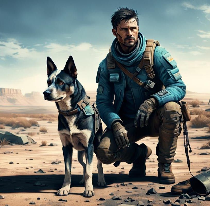 Sci-Fi Protagonist and Dog: Digital Art Portrait