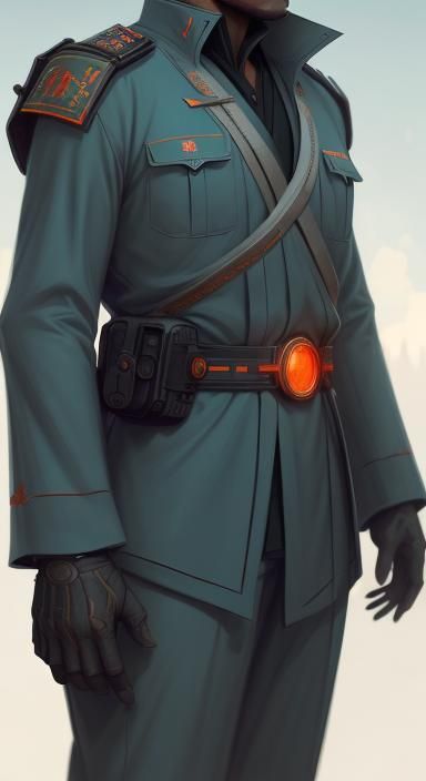 North Korean Military Man in Futuristic Cityscape