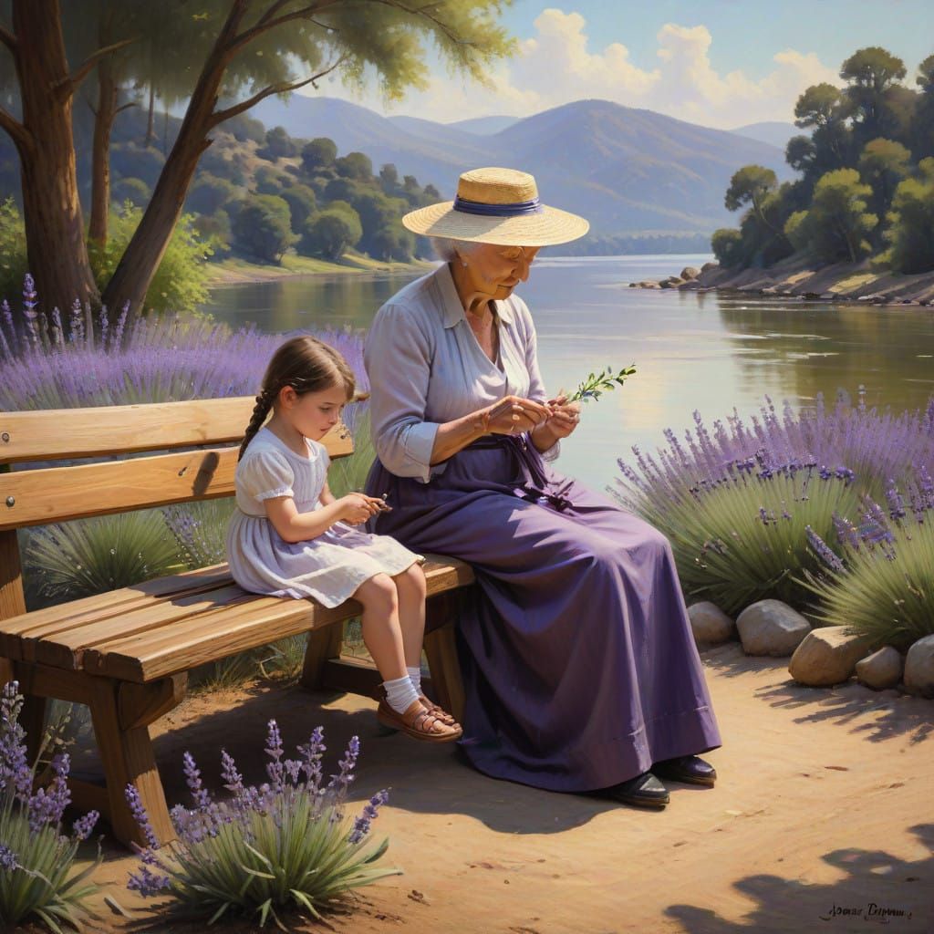 Grandmother and Granddaughter in a Whimsical Outdoor Setting