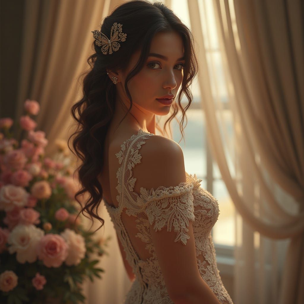 Elegant Fantasy Figure in Delicate Lace Attire
