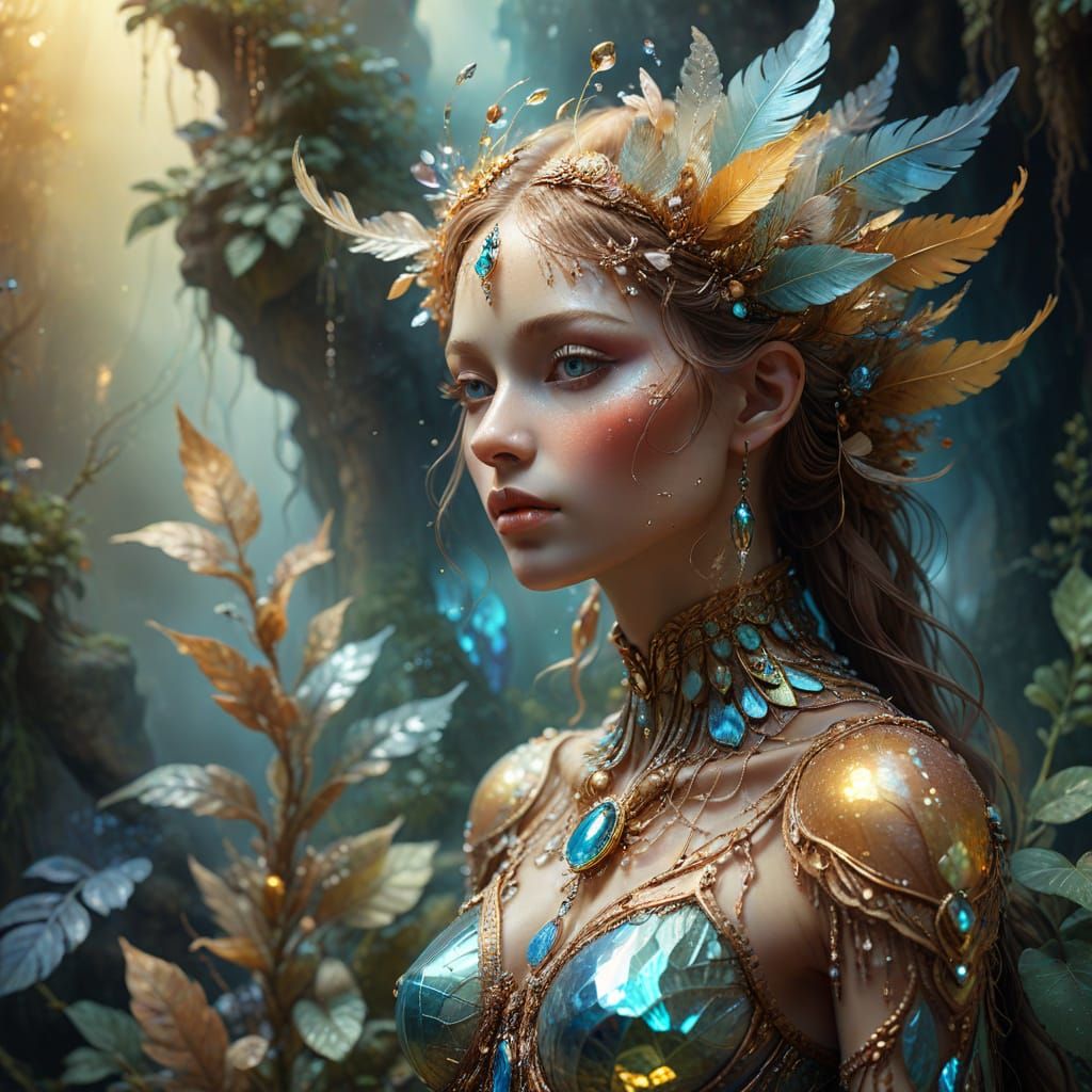 Glass and Stone Humanoid in Ethereal Dreamscape