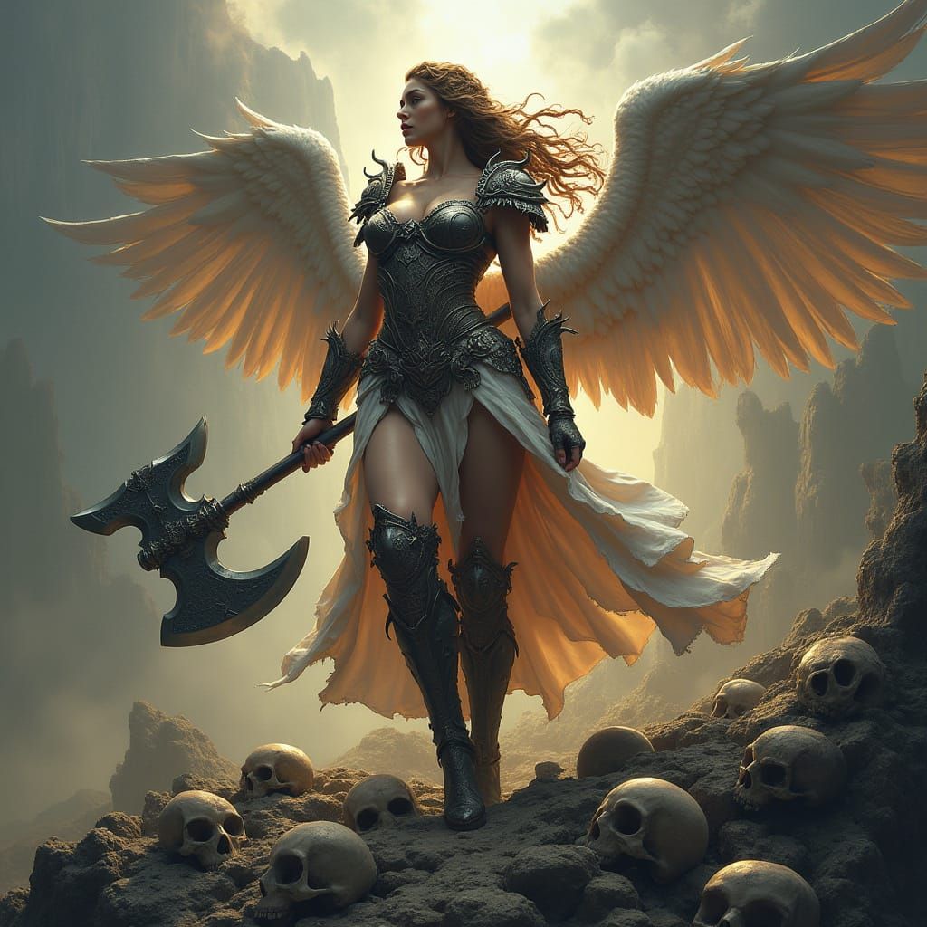 Valkyrie with Axe in Dark Fantasy Style