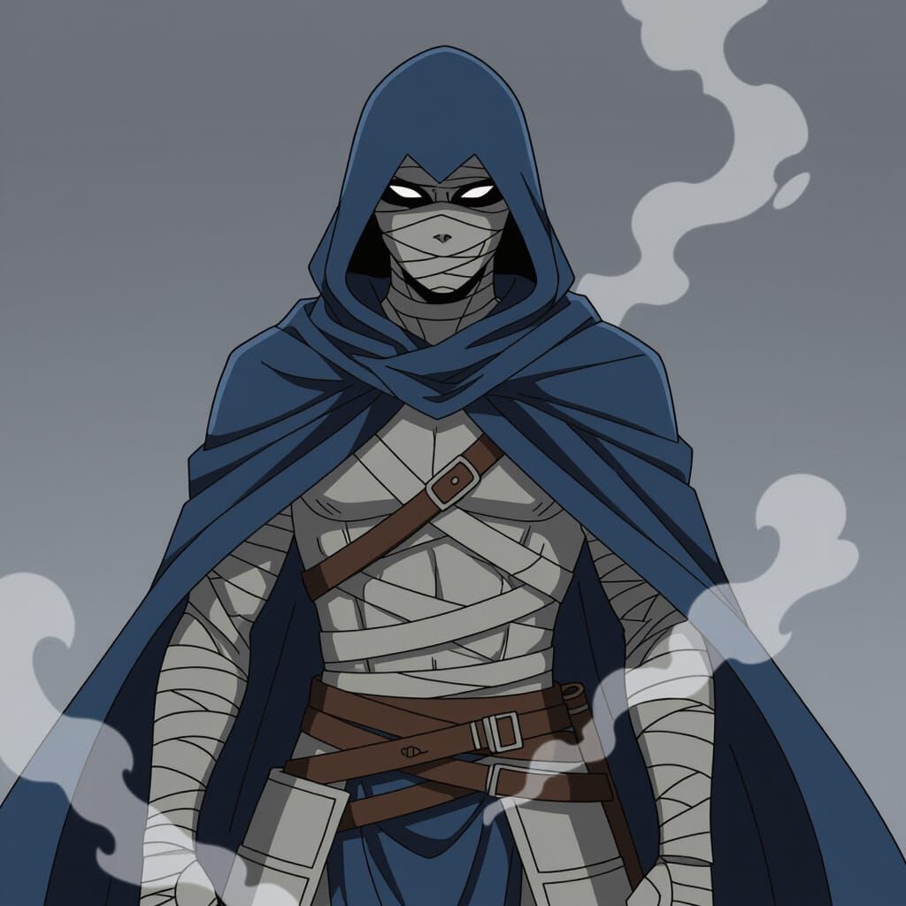 Armored Figure in Shadowy Cloak: Cel-Shaded Anime Art
