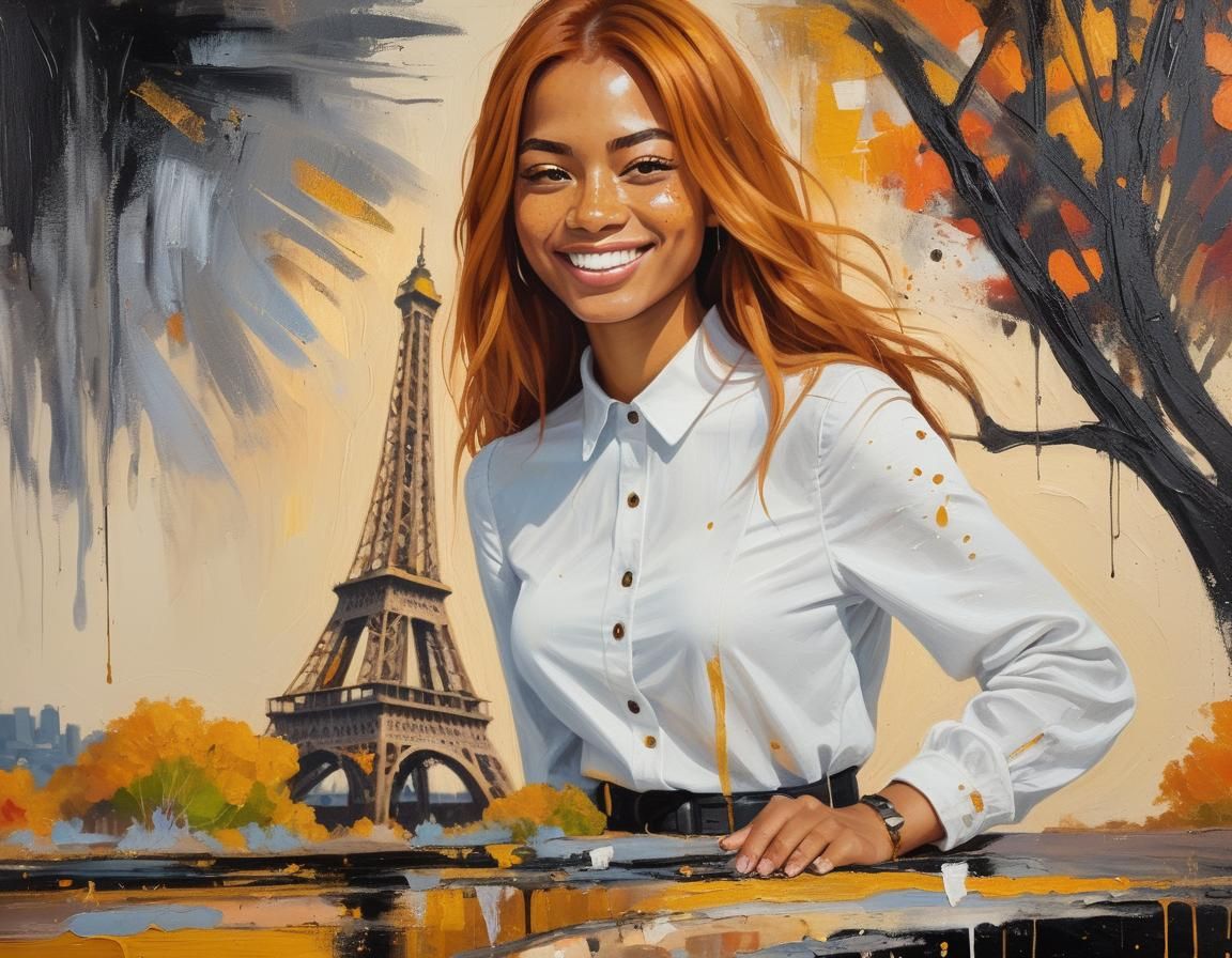 Ginger Haired Woman in Pop Art Style Oil Painting