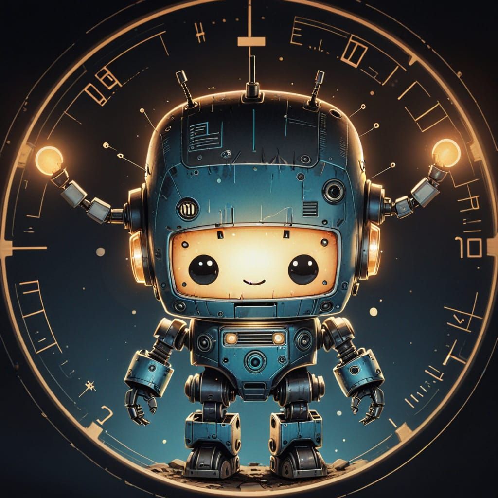 Cute Retro Robot Logo with Neon Outlines