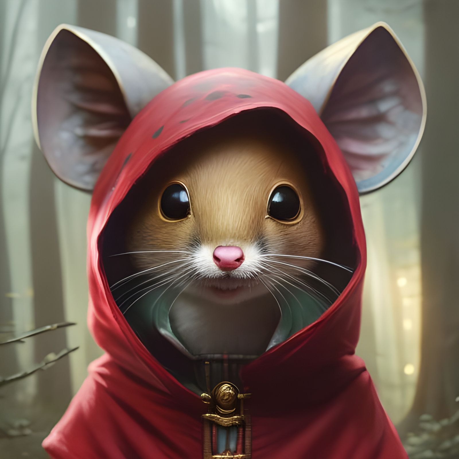 Chibi Mouse as Little Red Riding Hood in Gouache