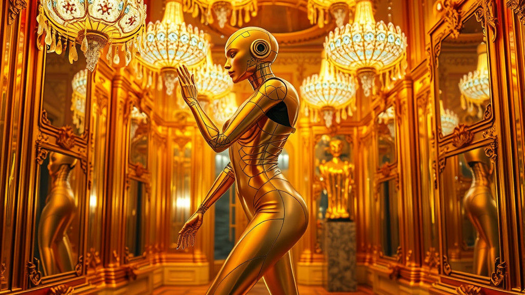 Golden Robot Dances in Art Deco Metropolis