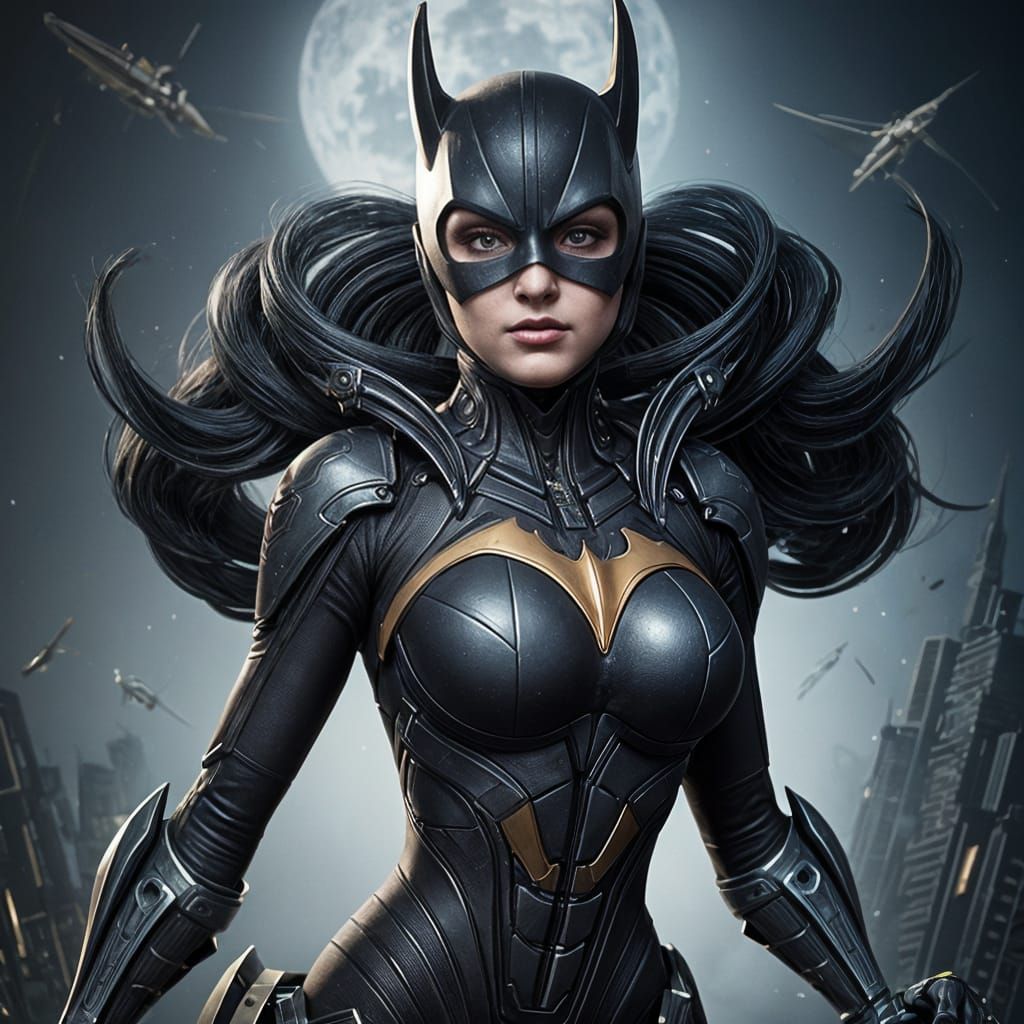 Cyberpunk Batgirl with Gears and Machinery