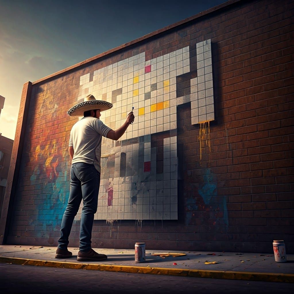 Mexican Painter Creates Giant Crossword Mural in 3D Graffiti