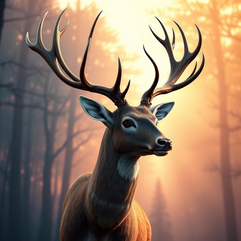 Regal Deer with Antlers in Vibrant Forest