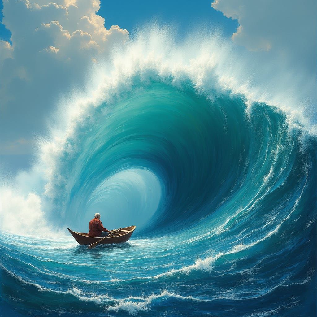 Epic Wave Engulfs Boat: Aivazovsky-Style Seascape