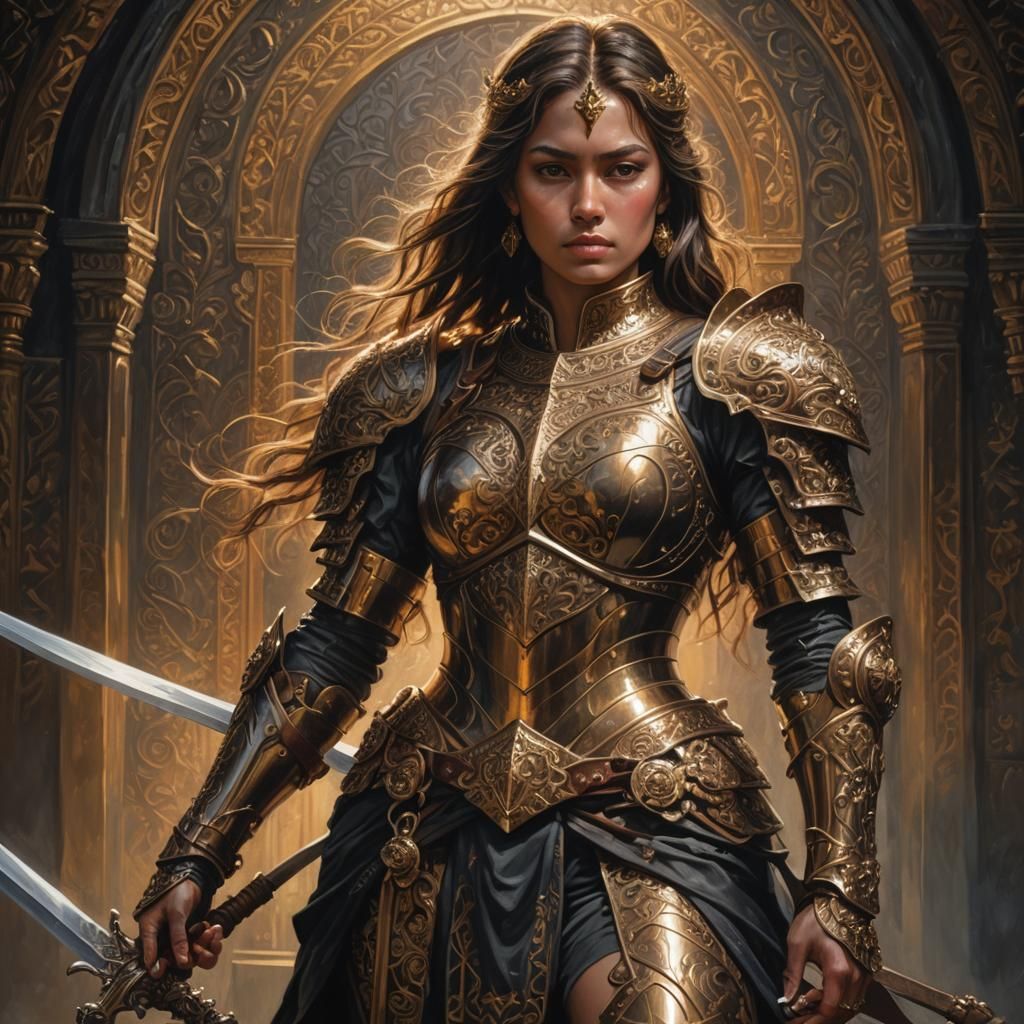 Fantasy Woman in Bronze Armor: Detailed Art