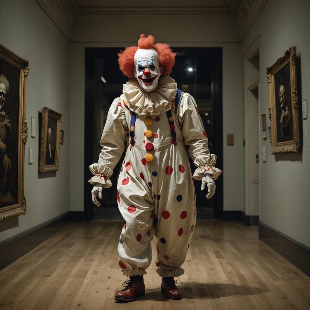 Sleepwalking Clown in a Portrait Gallery