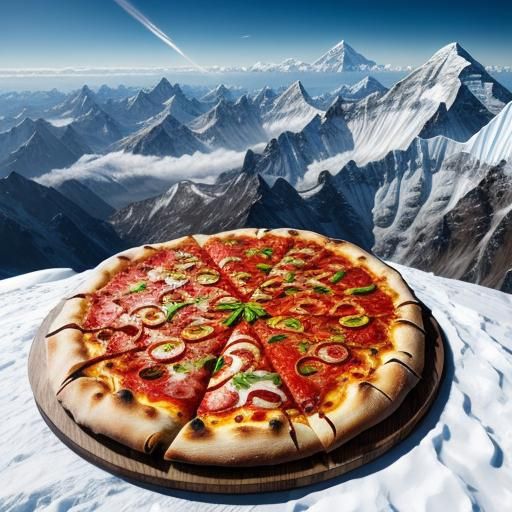 Gigantic Pizza on Mount Everest: A Surreal Photograph