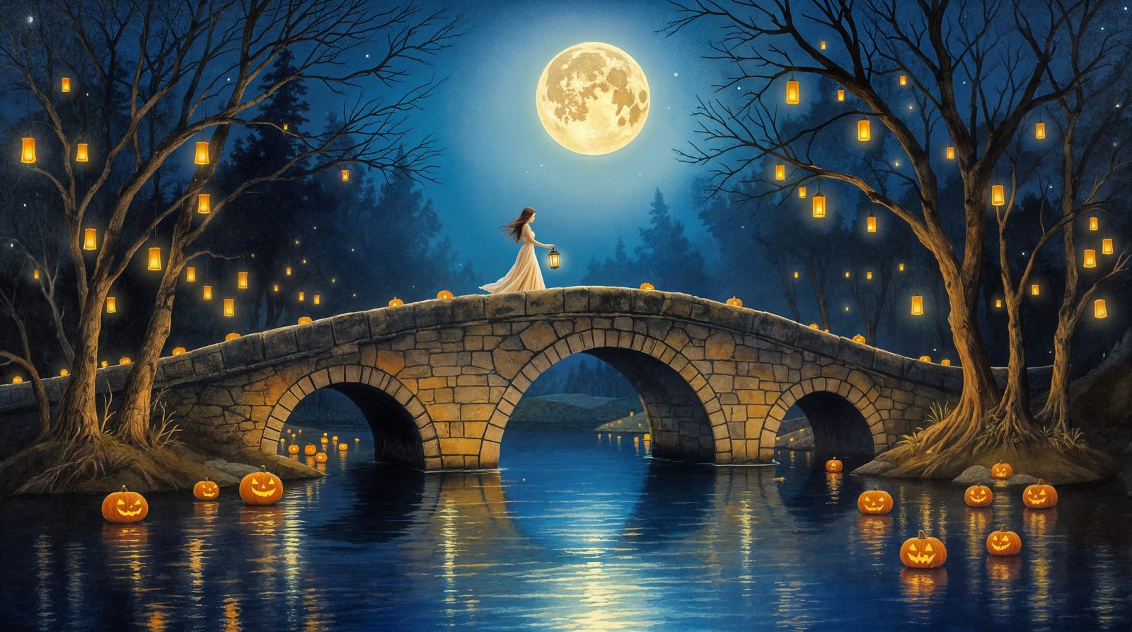 Whispering Nighttime Bridge in Impressionistic Style