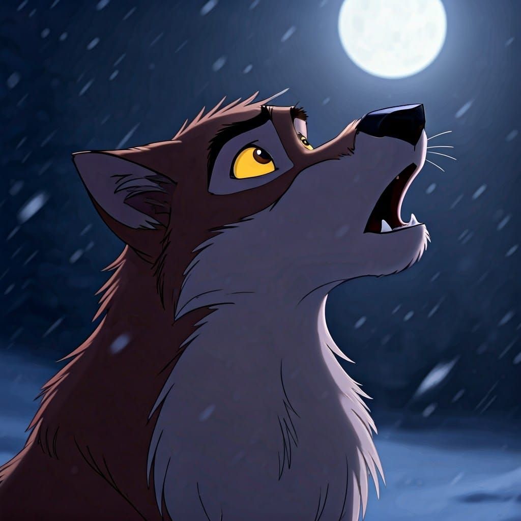 Balto's Majestic Moonlit Howl in Atmospheric Brushstrokes