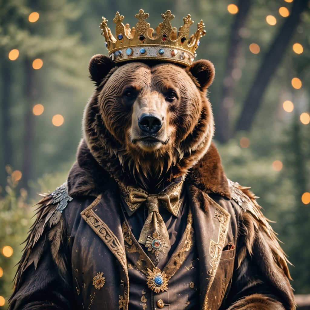 Grizzly Bear in Suit and Crown: Professional Photography