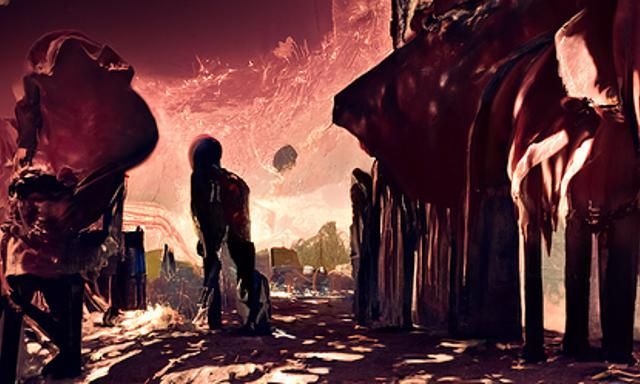 Surreal Decaying Landscape with Gouache and Oil Effects