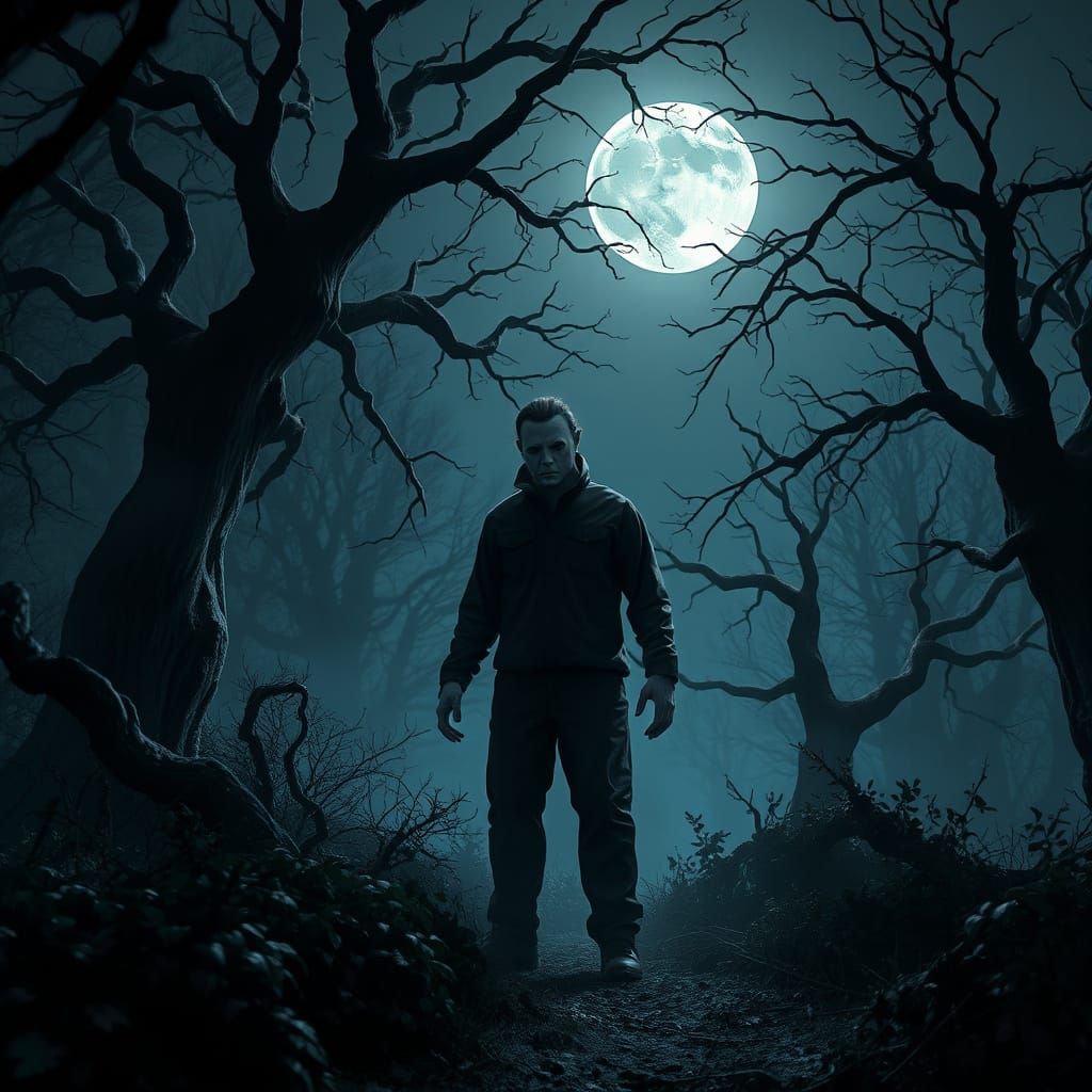 Michael Myers in Haunting Dark Fantasy Scene