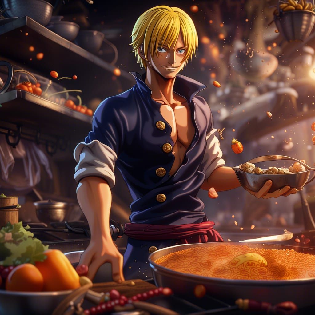 Sanji from One Piece Cooking in Anime Style