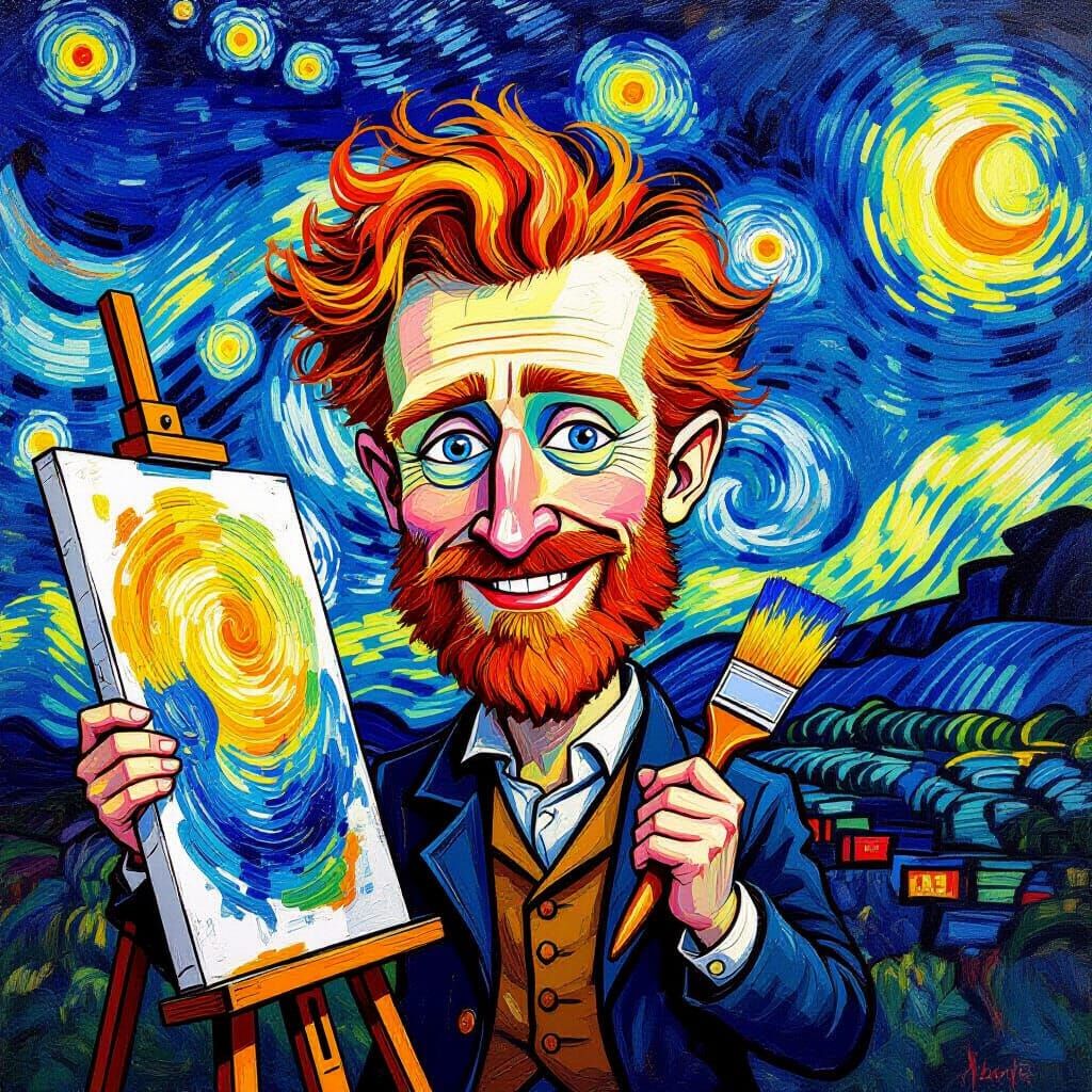 Van Gogh Caricature in Whimsical Painterly Style