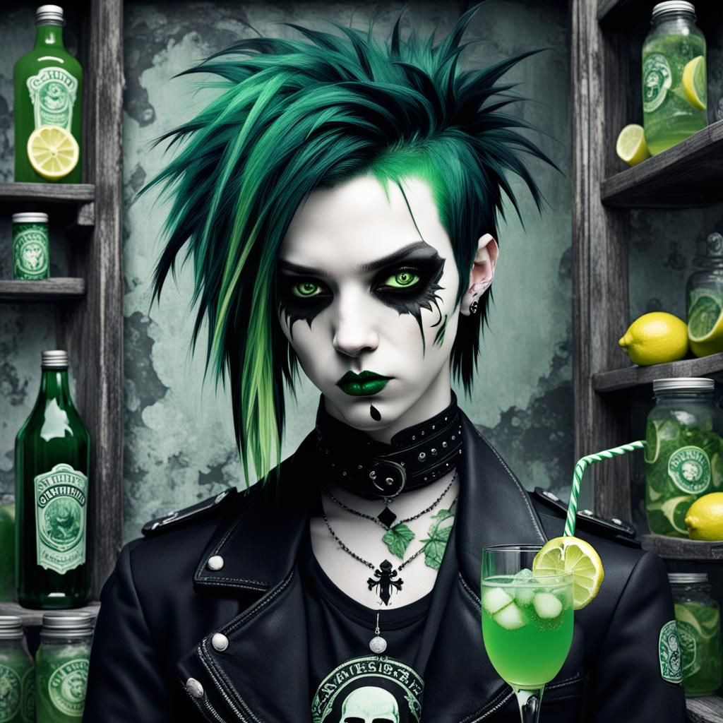 Emo Goth Couple Share Absinthe Lemonade