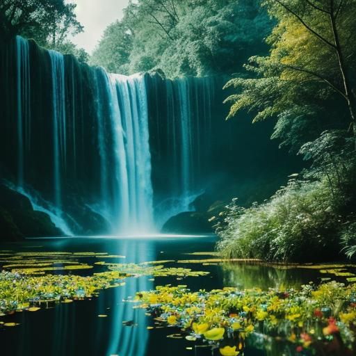 Waterfall Pond Cinematic Film Still